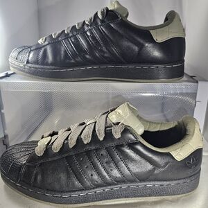 Adidas Superstar LTO Trainer shoes Men's Size 8,5 Black Leather Gold Logo Rare